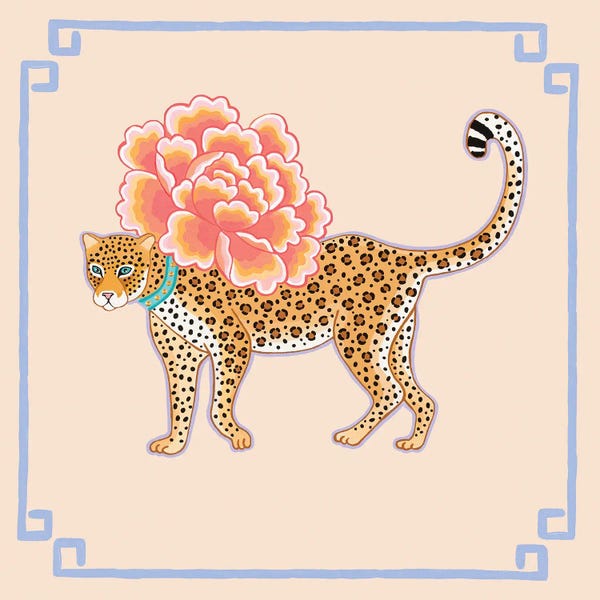 Cheetahs: Chinoiserie Cheetah With Peony by Green Orchid Boutique
