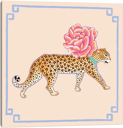 Chinoiserie Cheetah With Rose Canvas Art Print - Green Orchid Boutique