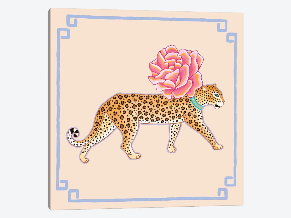 Chinoiserie Cheetah With Rose by Green Orchid Boutique 1-piece Canvas Wall Art