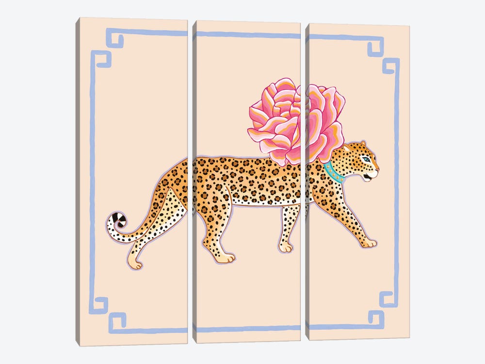 Chinoiserie Cheetah With Rose by Green Orchid Boutique 3-piece Canvas Wall Art