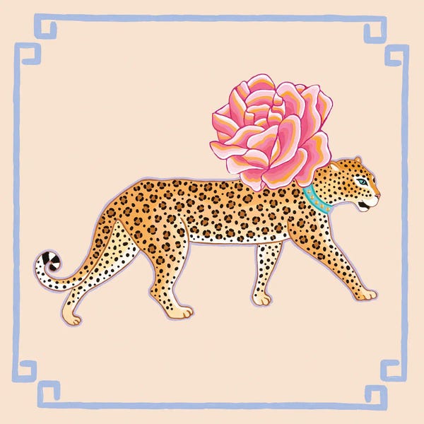 Fine Art Print: Chinoiserie Cheetah With Rose by Green Orchid Boutique
