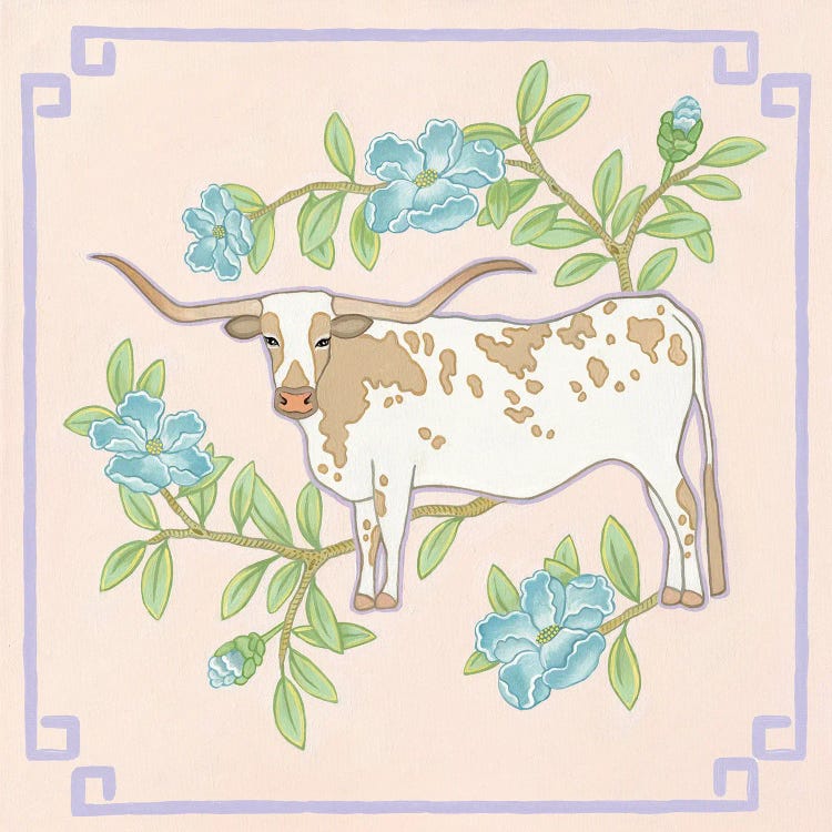 Chinoiserie Longhorn With Flowers by Green Orchid Boutique wall art