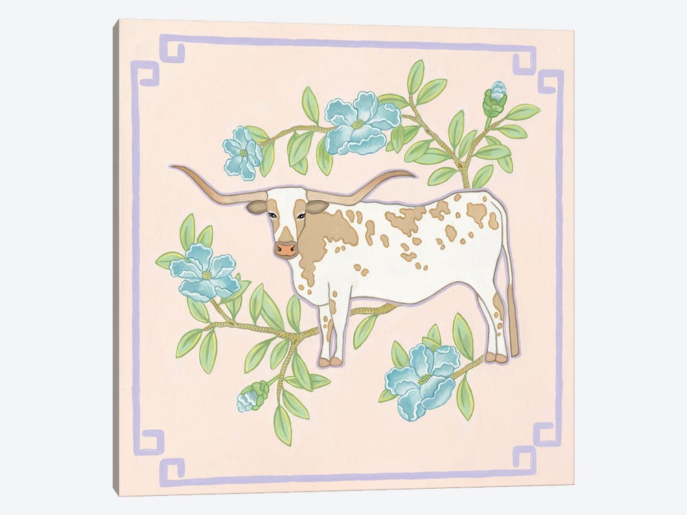 Chinoiserie Longhorn With Flowers by Green Orchid Boutique 1-piece Canvas Art Print
