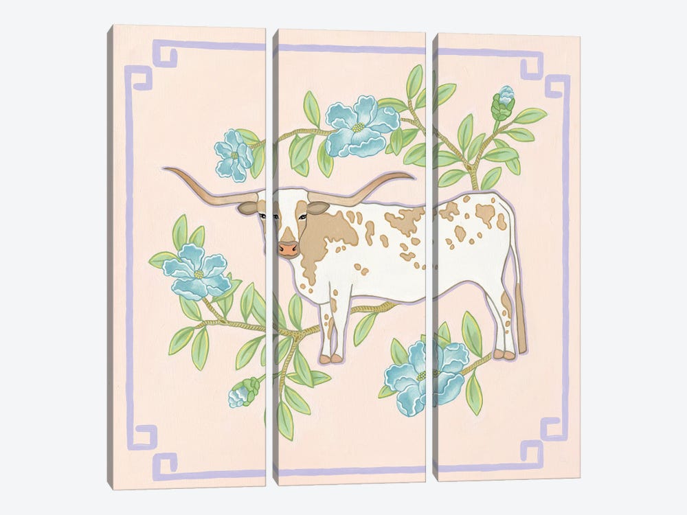 Chinoiserie Longhorn With Flowers by Green Orchid Boutique 3-piece Art Print
