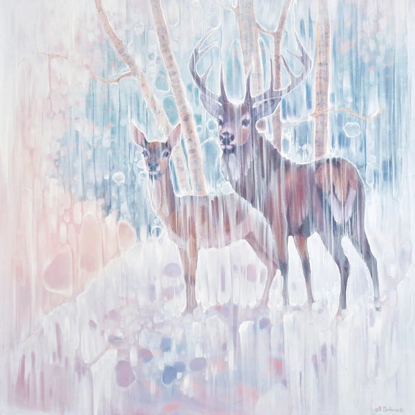 Gill Bustamante: Winter Monarchs As Snowy Landscape With Deer by Gill Bustamante
