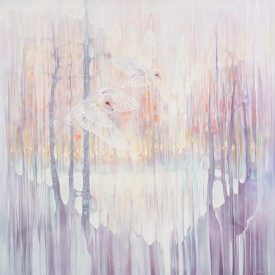 Cream Art - Canvas Prints: Out Of This World, A Magical Landscape With Owls And Deer by Gill Bustamante