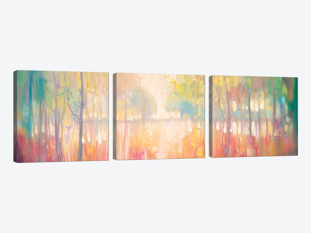 Autumn Calls, Panoramic Wide Canvas Of Lake Through Autumn Trees by Gill Bustamante 3-piece Canvas Artwork