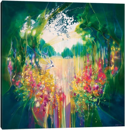Creation, A Secret Garden With Swallow And Flowers Canvas Art Print - Poppy Art
