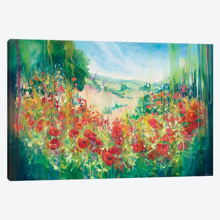 Nature Unleashed, An English Landscape With Poppies And Swallow Canvas Print #GBU93} by Gill Bustamante Canvas Artwork