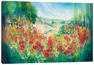 Nature Unleashed, An English Landscape With Poppies And Swallow Canvas Art Print
