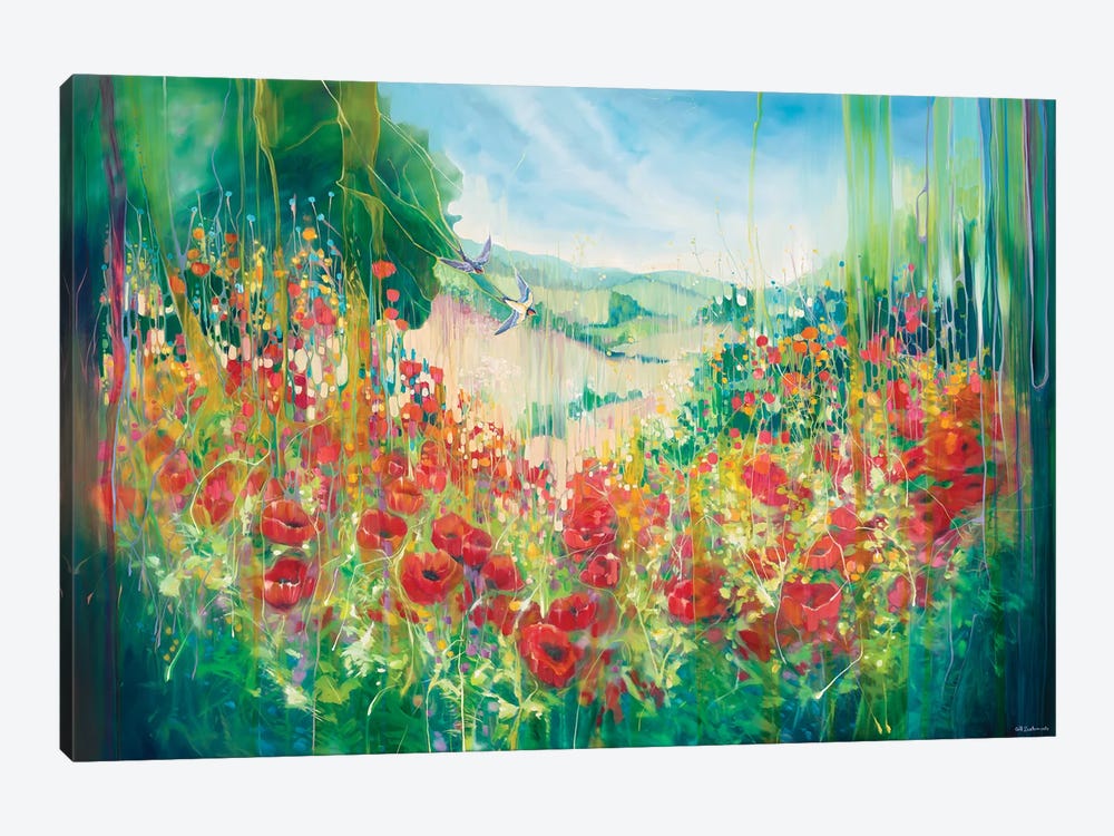Nature Unleashed, An English Landscape With Poppies And Swallow by Gill Bustamante 1-piece Canvas Wall Art