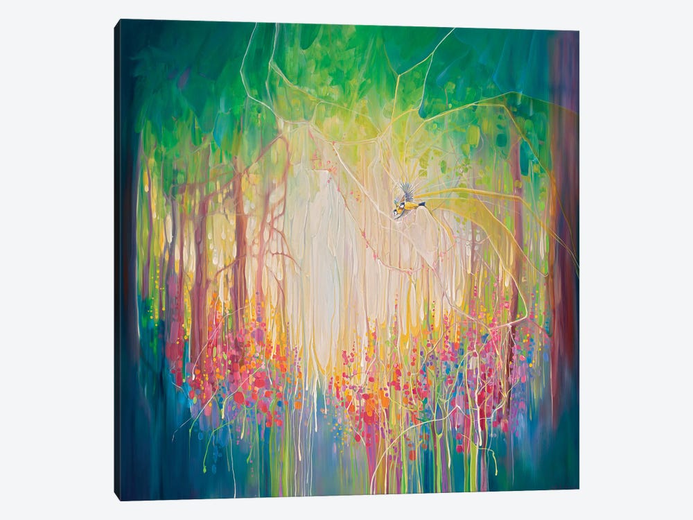 Woodland Portal, An English Bluebell Wood With Blue Tit Birds by Gill Bustamante 1-piece Canvas Artwork