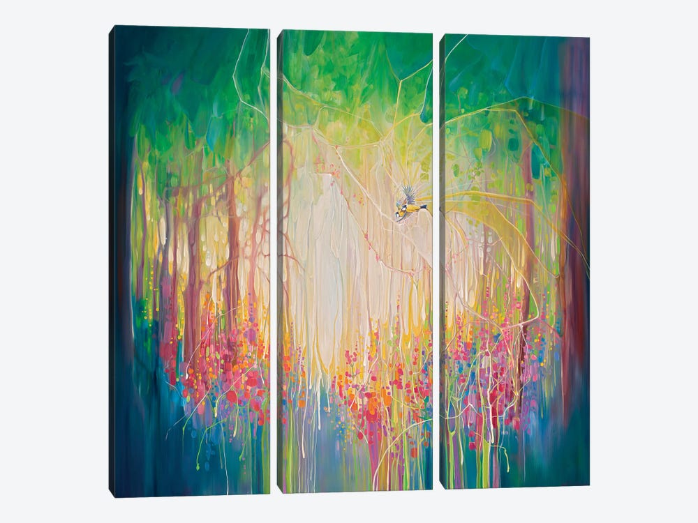 Woodland Portal, An English Bluebell Wood With Blue Tit Birds by Gill Bustamante 3-piece Canvas Art