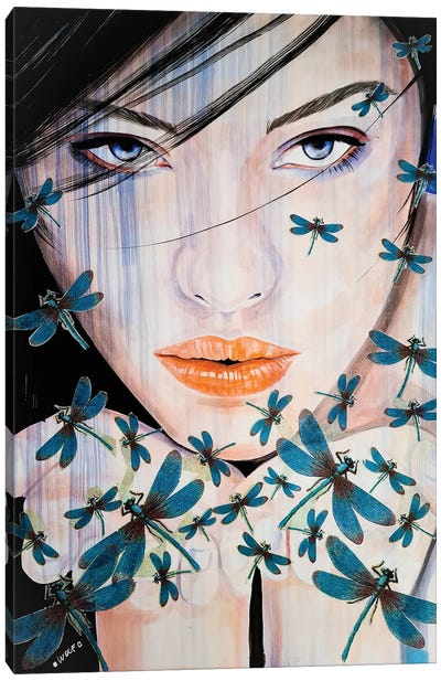 Embrace The Bluets Canvas Art Print - Dragonfly Art