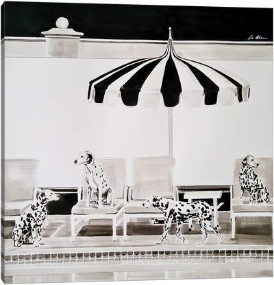 Four Dalmatians Canvas Art Print - Black & White Animal Art