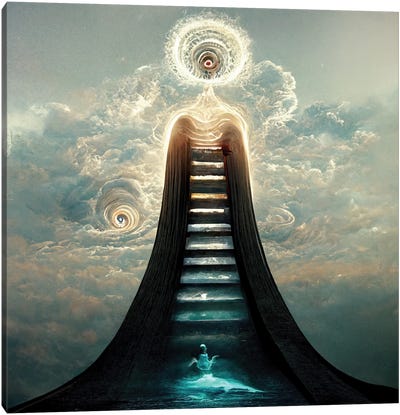 Ascension And Dissolution At The Pinnacle Of The Upward Spiral II Canvas Art Print - Stairs & Staircases