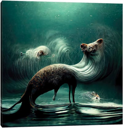 Aquatic Animals Of The Cresting Waves I Canvas Art Print - Graeme Cornies