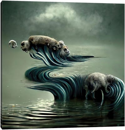 Aquatic Animals Of The Cresting Waves III Canvas Art Print - Graeme Cornies