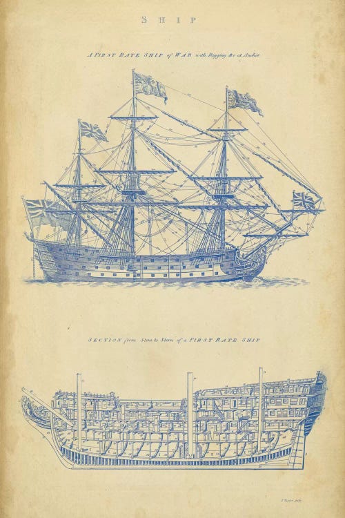 Vintage Ship Blueprint by George Chambers wall art
