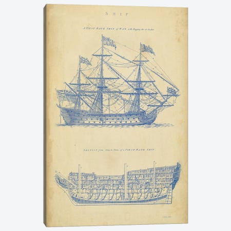 Vintage Ship Blueprint Canvas Print #GCH1} by George Chambers Canvas Art Print