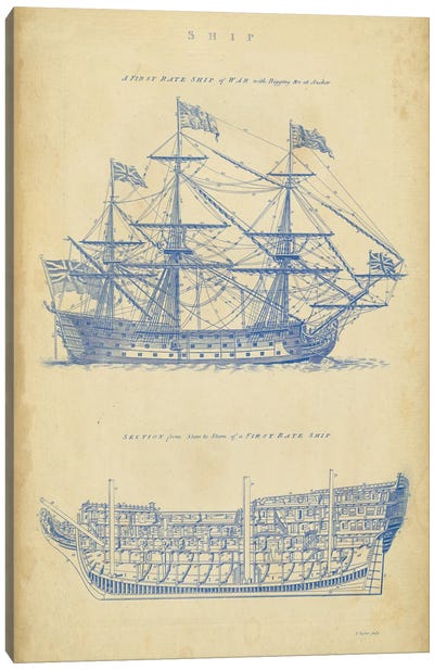 Vintage Ship Blueprint Canvas Art Print