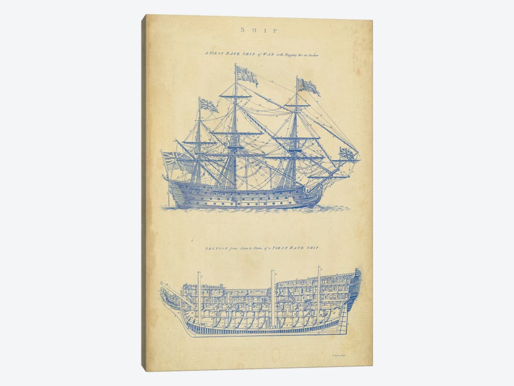 Vintage Ship Blueprint by George Chambers 1-piece Canvas Artwork