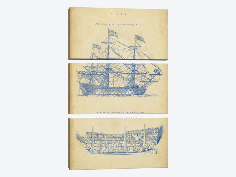 Vintage Ship Blueprint by George Chambers 3-piece Canvas Art