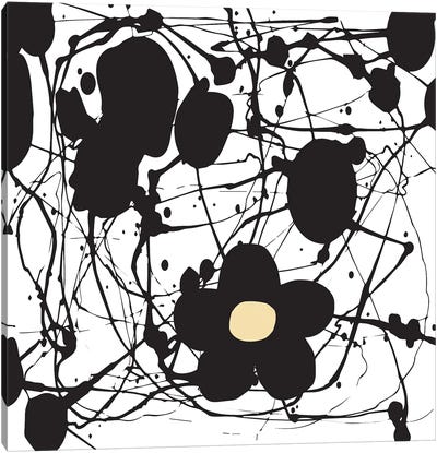 Pollock Flower Canvas Art Print - Black, White & Gold Art