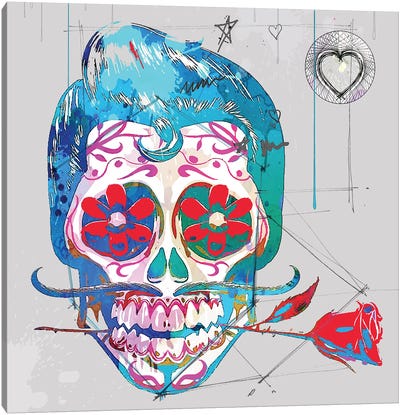 Rose Skull Canvas Art Print - Día de los Muertos Art