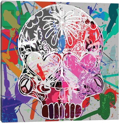 Love Skull Canvas Art Print - Día de los Muertos Art