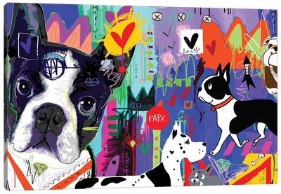 The Walk Canvas Art Print - Boston Terrier Art