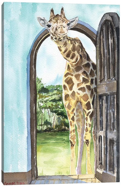 Knock Knock  Canvas Art Print - Giraffe Art
