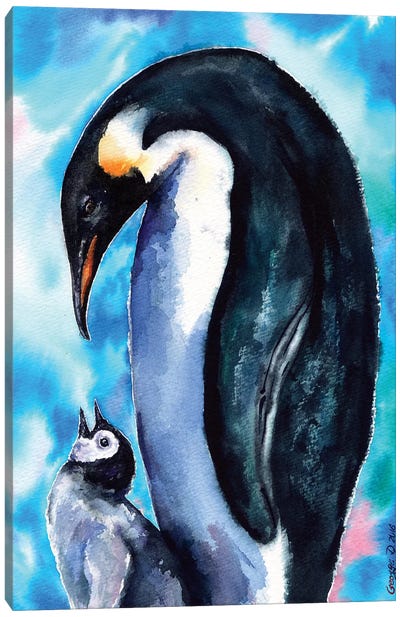Penguin Family Canvas Art Print - Baby Animal Art