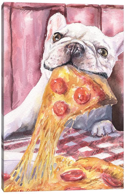 Pizza And French Bulldog Canvas Art Print - George Dyachenko