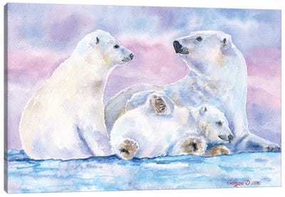 Polar Bears Family II Canvas Art Print - Polar Bear Art