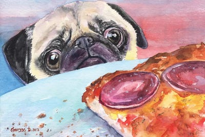 Pug And Pizza I by George Dyachenko metal wall art
