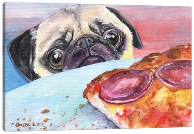 Pug And Pizza I Canvas Art Print - Animal Humor Art