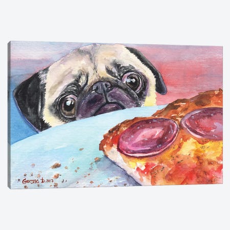 Pug And Pizza I Canvas Print #GDY123} by George Dyachenko Canvas Print