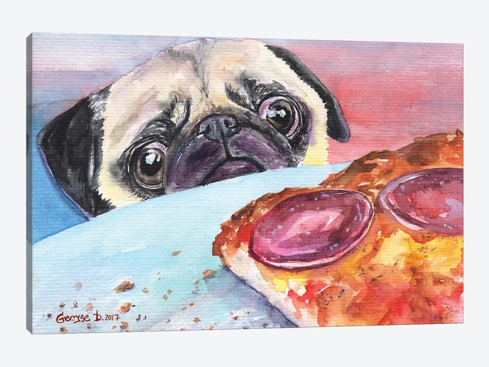 Pug And Pizza I by George Dyachenko 1-piece Canvas Artwork