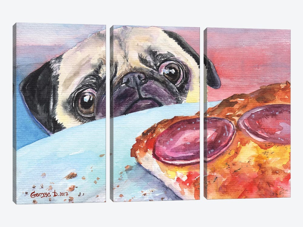 Pug And Pizza I by George Dyachenko 3-piece Canvas Artwork