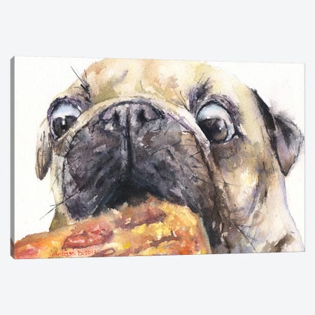 Pug And Pizza IV Canvas Print #GDY124} by George Dyachenko Canvas Art