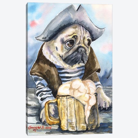 Pug The Sailor Canvas Print #GDY125} by George Dyachenko Canvas Artwork