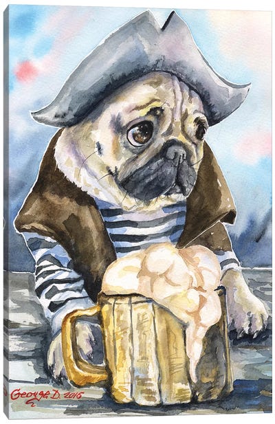 Pug The Sailor Canvas Art Print - George Dyachenko