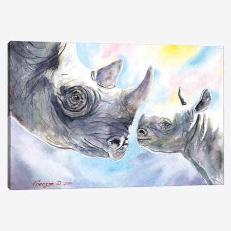 Rhino Family Canvas Print #GDY127} by George Dyachenko Canvas Wall Art