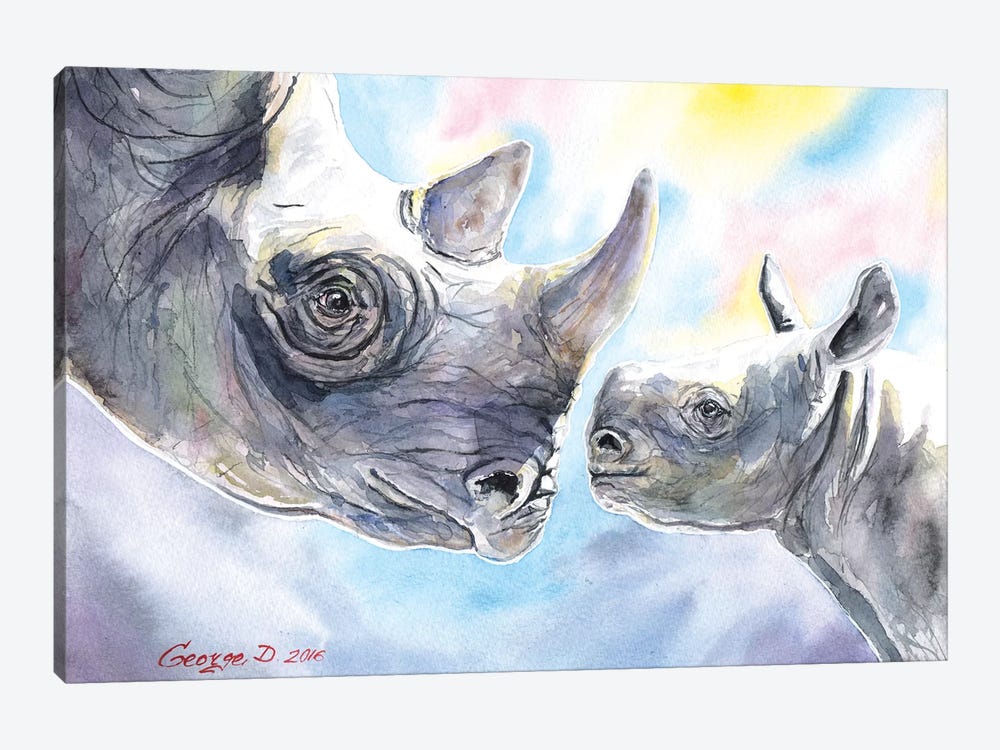 Rhino Family by George Dyachenko 1-piece Canvas Artwork
