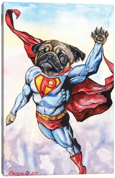 Superpug Canvas Art Print - Pug Art
