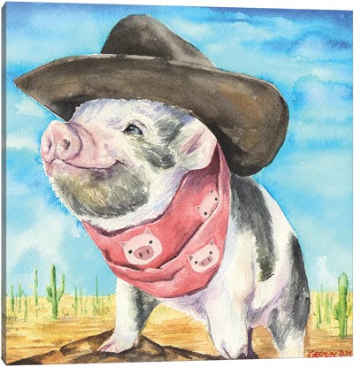 Wild West Canvas Art Print - Pig Art