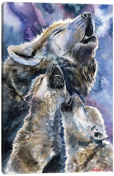 Wolf Family Canvas Art Print - Baby Animal Art