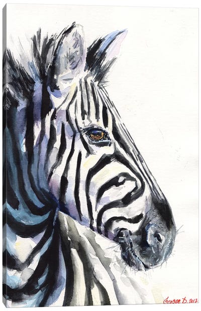Zebra Canvas Art Print - Black, White & Blue Art