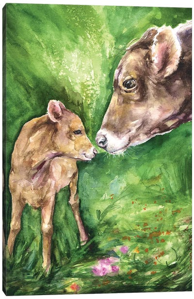 Cow and Baby Canvas Art Print - George Dyachenko